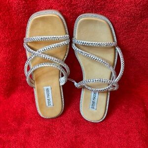 Steve Madden Women’s Size 7 Sandals Slip On Silver Rhinestones Bling - NWOT